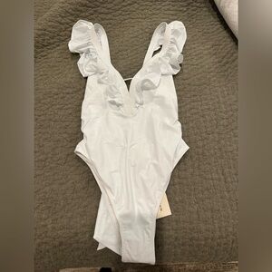 Ramy Brook white ruffle onepeice swimsuit